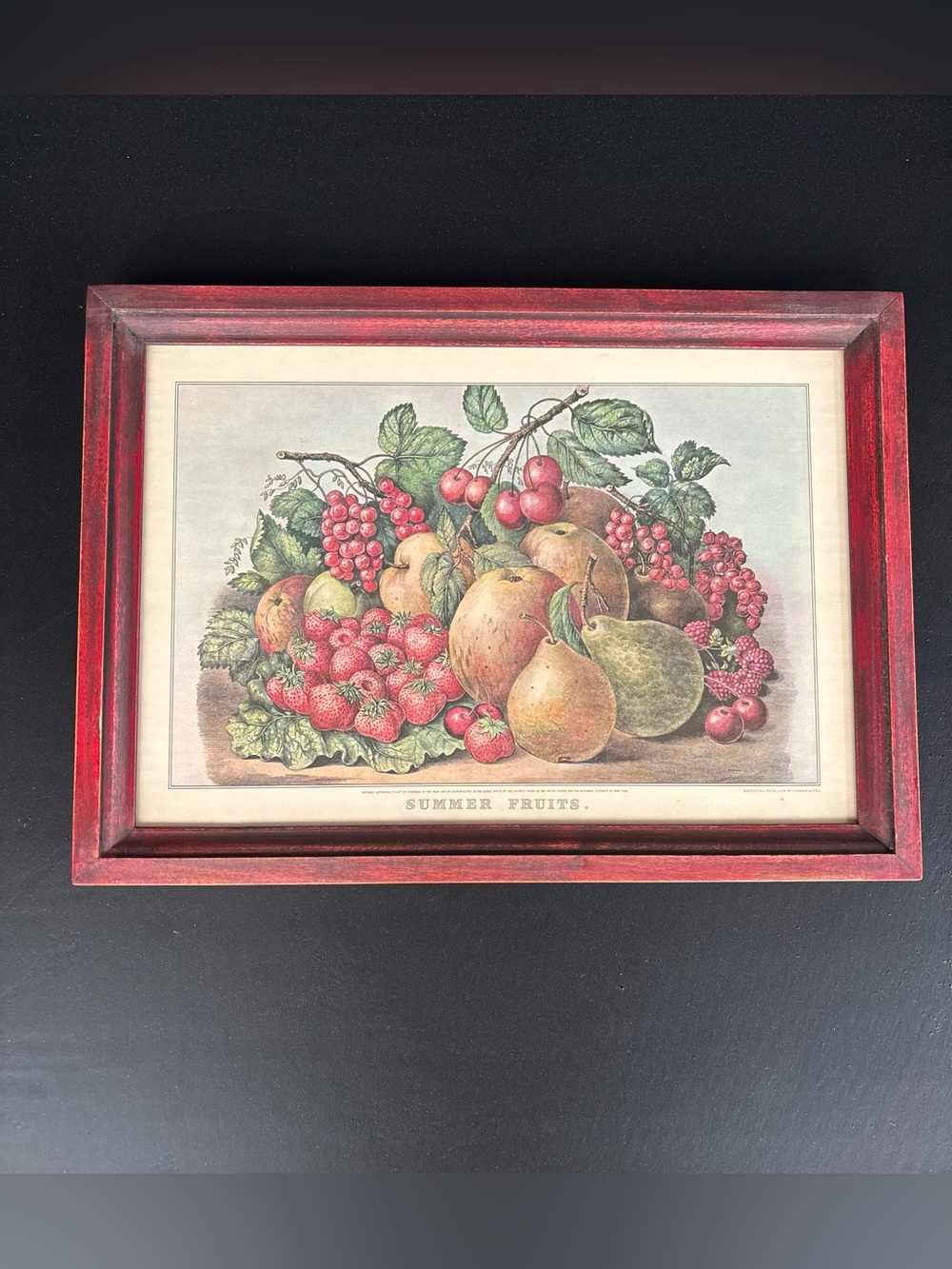 Vintage Currier & Ives Print “Summer Fruits” Country Kitchen Wood Frame Grandma